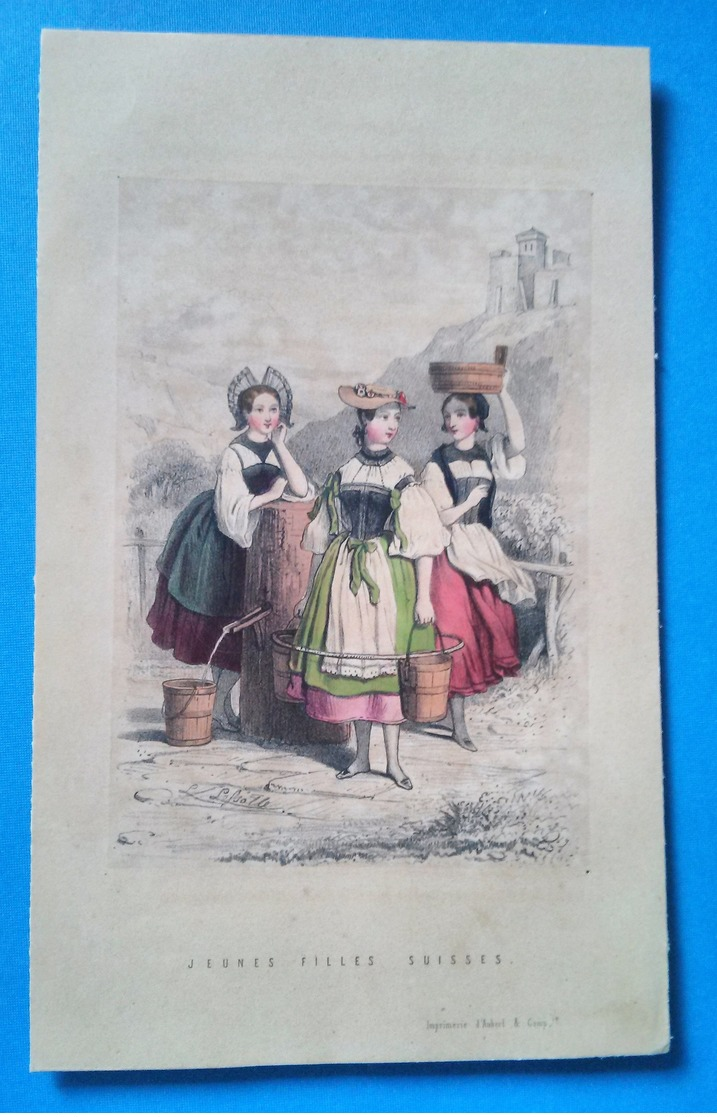 Jeunes Filles Suisses Imp D'Aubert, Litho Ancienne - Lithographies