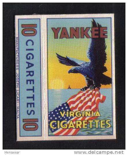 YANKEE  BY JOSEPH LICARI   MALTA  PACKET OF 10 CIGARETTE - 1950s VERY RARE - - Empty Cigarettes Boxes