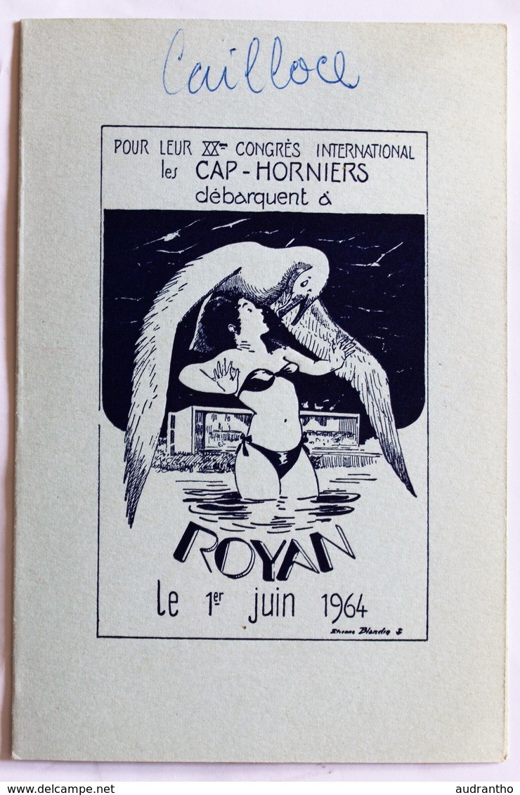 Menu Rare 1964 XX Congrès International Les Cap-Horniers Débarquent à Royan Illustrateur Etienne Blandin Cap Horn Marin - Menus