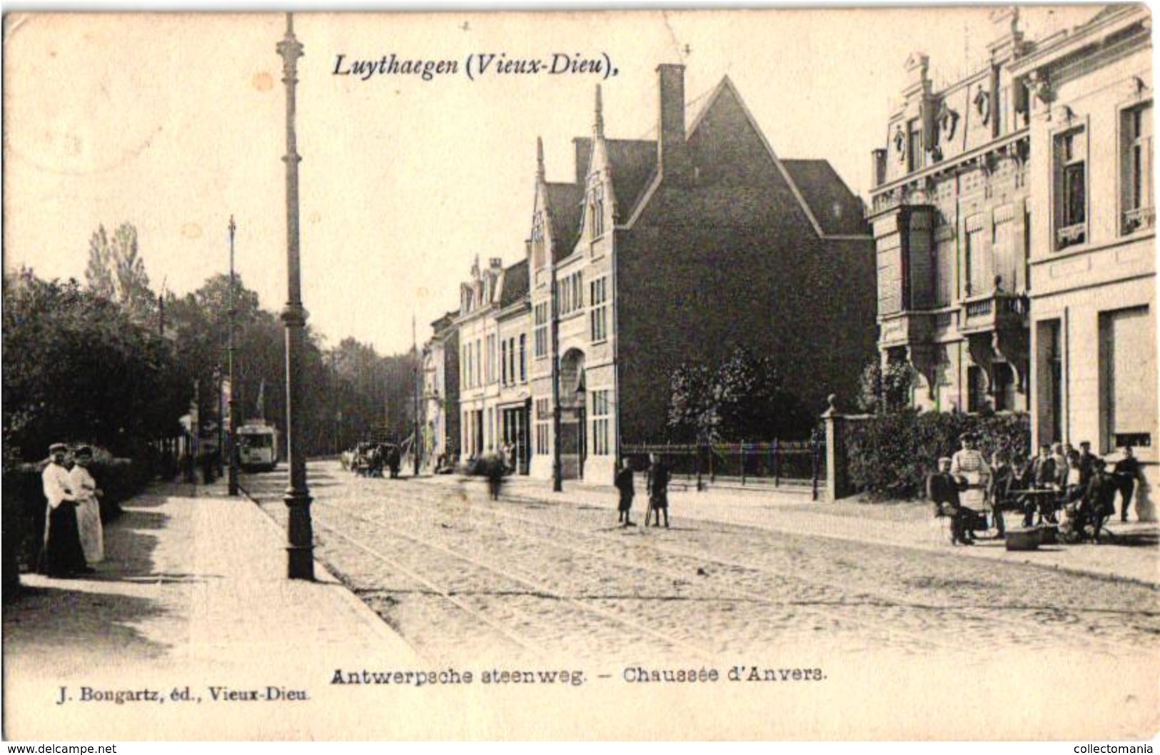 1 Oude Postkaart  MORTSEL  1907 Oude God   Luythaegen  Antwerpschee Steenweg  Uitgever Bongartz  TRAM - Mortsel