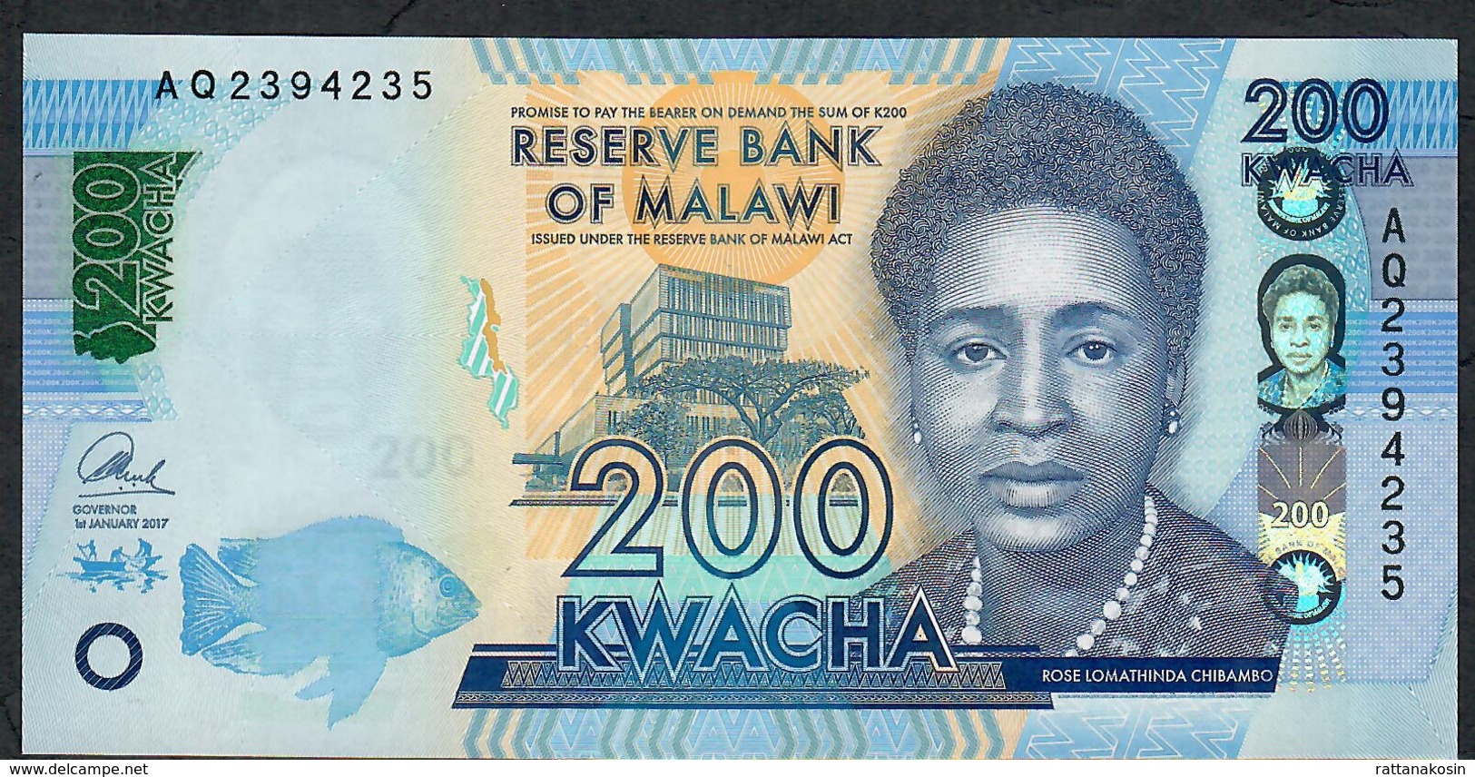 MALAWI P60c  200 KWACHA 2017 #AQ  UNC. - Malawi