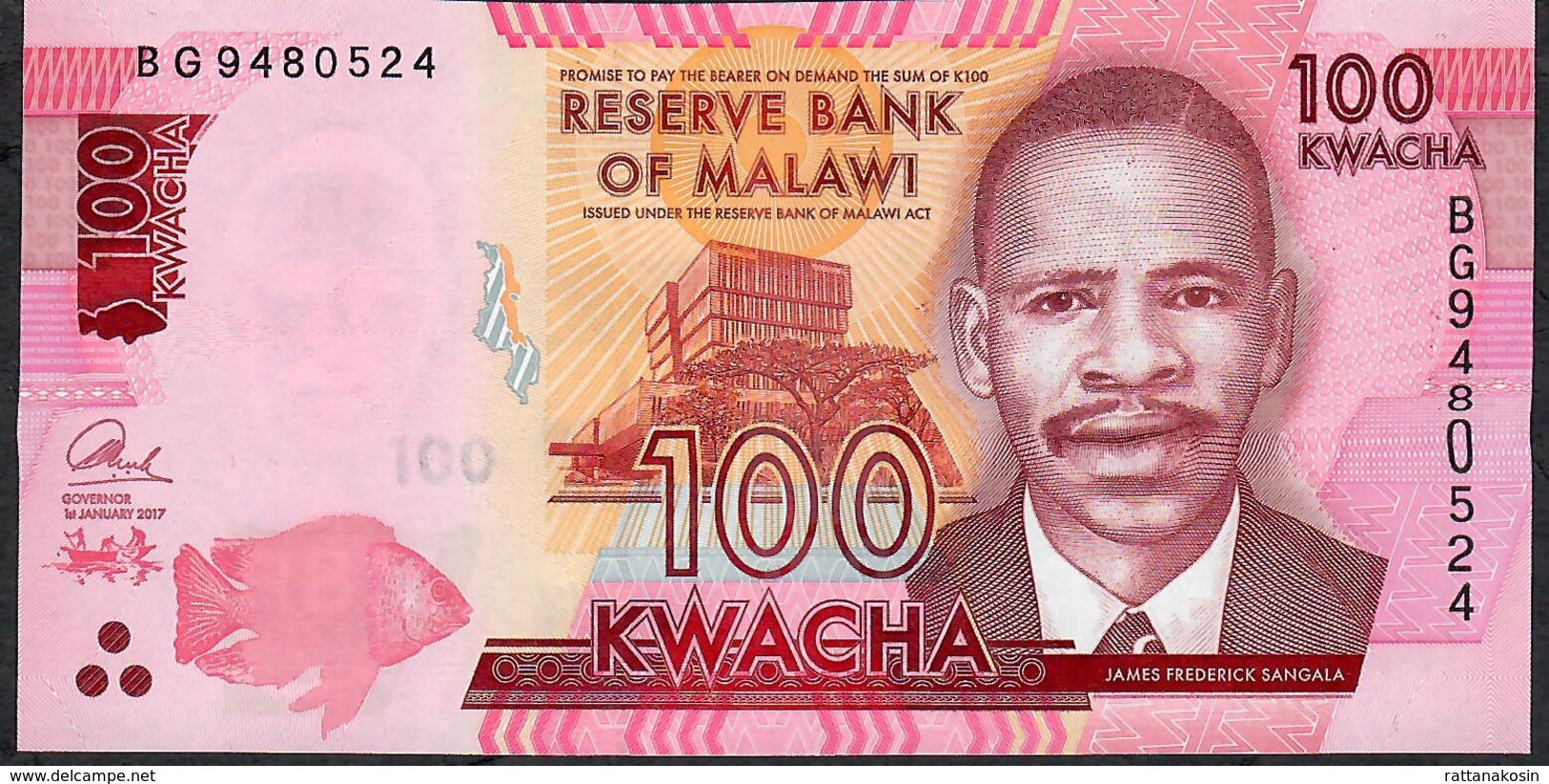 MALAWI P65c  100 KWACHA 2017 #BG  Signature 12  UNC. - Malawi