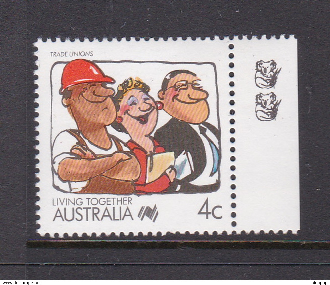 Australia ASC 1124a 1988 Living Together 4c Trade Unions 2 Koalas,mint Never Hinged - Probe- Und Nachdrucke