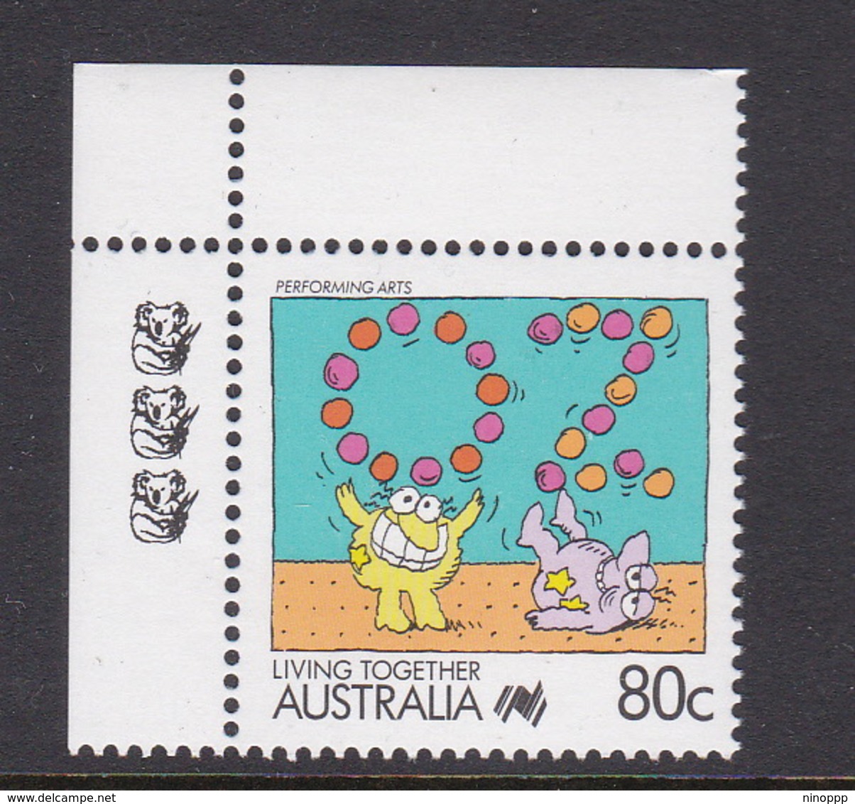 Australia ASC 1143a 1988 Living Together 80c Performing Arts 3 Koalas,mint Never Hinged - Essais & Réimpressions