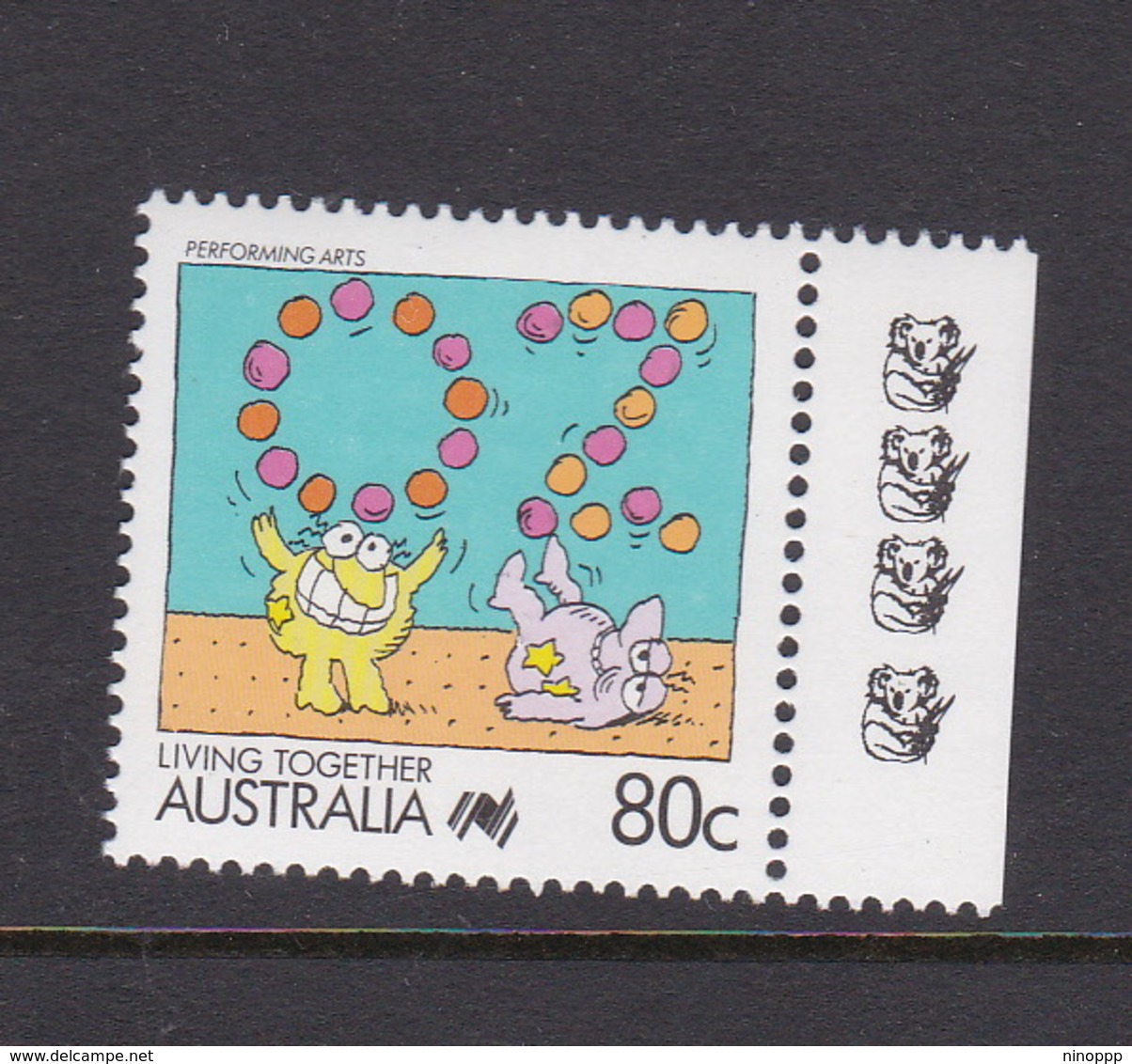 Australia ASC 1143b 1988 Living Together 80c Performing Arts 4 Koalas,mint Never Hinged - Essais & Réimpressions