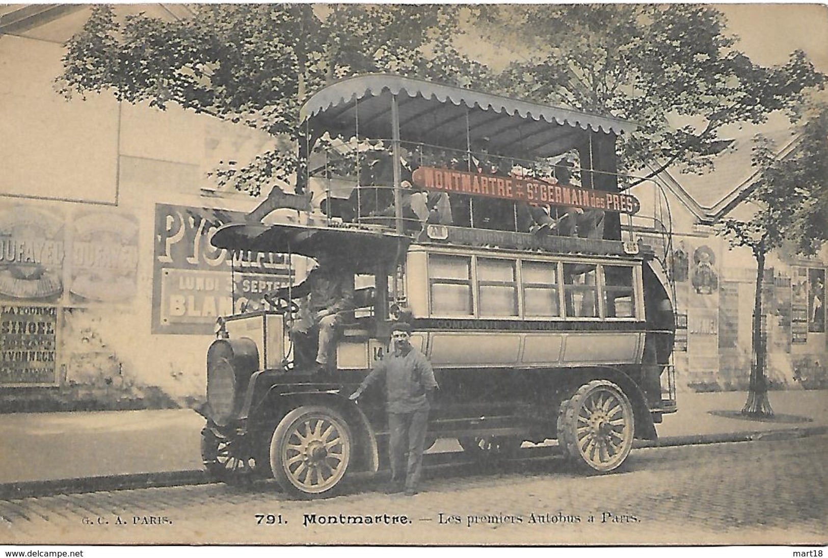 Carte Postale - MONTMARTRE ( 18è ) Les Premiers Autobus à Paris - G.C.A. 791 - - Nahverkehr, Oberirdisch