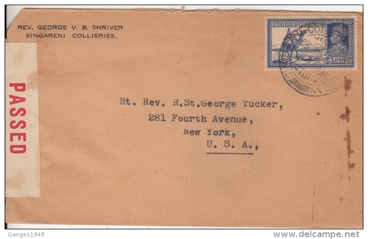 India   KG VI  1940  Censor Cover  Singreni Collieries  To  U.S.A.  #  09580  D Inde Indien - 1936-47 King George VI