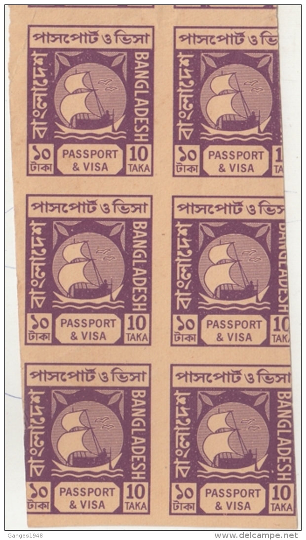 Bangladesh  10 T    Passport &amp; Visa Revenue Stamp  Imperf  Printer's Waste  Block Of 6   #  11854    D Inde - Bangladesh