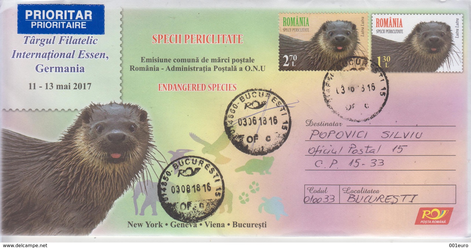 ROMANIA: FAUNA Circulated Postal Stationery Cover & Adhesive Stamp - Registered Shipping! Envoi Enregistre! - Emissions Communes