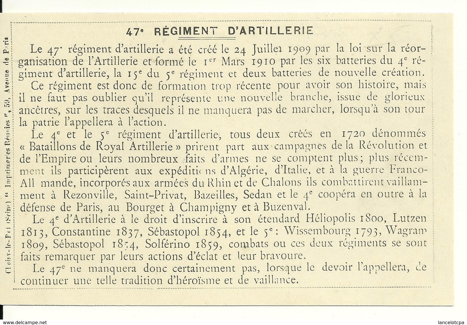 70 - HERICOURT / 47è REGIMENT D'ARTILLERIE - TRAVAIL DE CARRIERE - Altri & Non Classificati