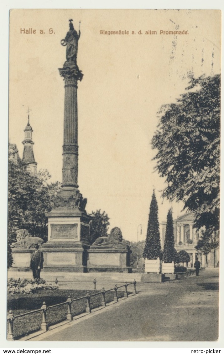 AK  Halle An Der Saale Siegessäule An Der Alten Promenade 1914 - Halle (Saale)