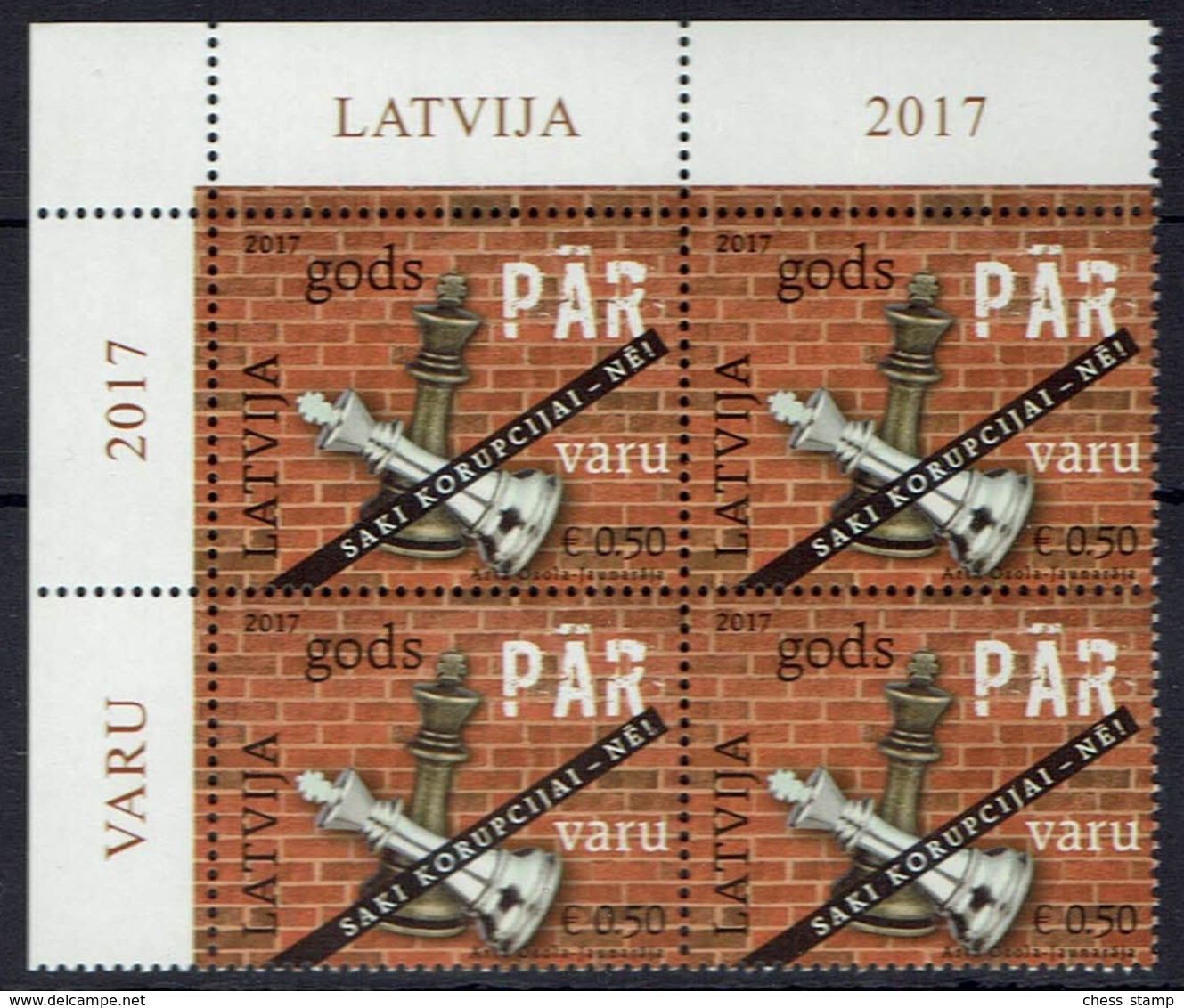 Lettland Latvija Letland 2017 - MiNr 1026 - Vierenblock - Schach