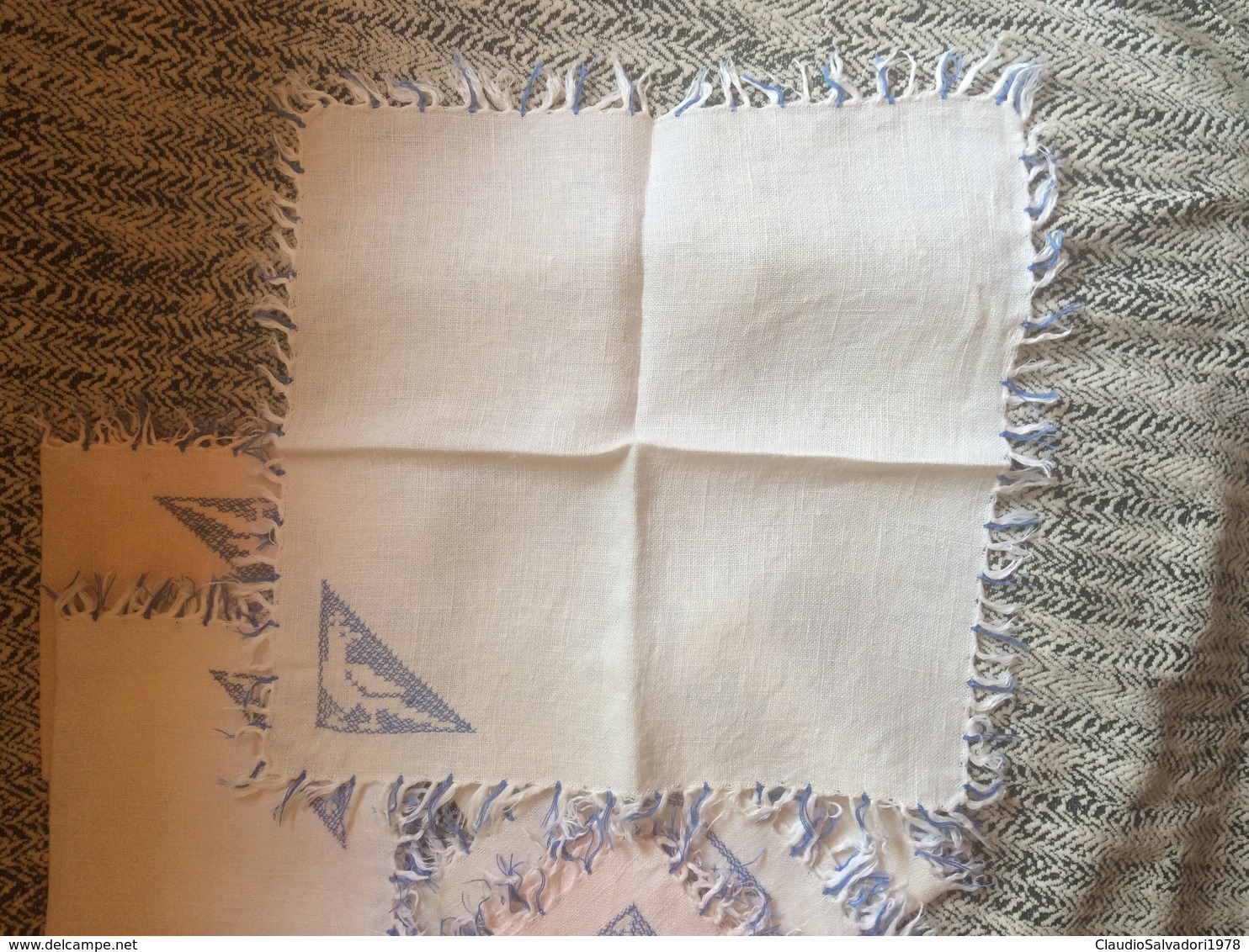 6x Tovaglioli Serviette Napkin Anni 20 In Lino (?) Decorati A Mano - Tafelkleden