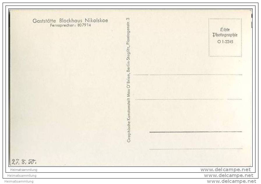 Berlin-Grunewald - Gaststätte 'Blockhaus Nikolskoe' - Foto-AK Ca. 1950 - Grunewald