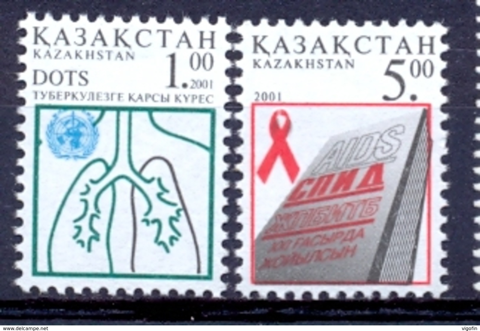 KZ 2001-338-9 Against Aids, KAZAKISTAN, 1 X 2v, MNH - Kazajstán