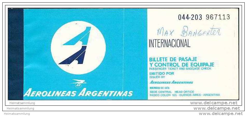 Aerolineas Argentinas 1978 - Sao Paulo Bs Aires Rio De Janeiro - Biglietti