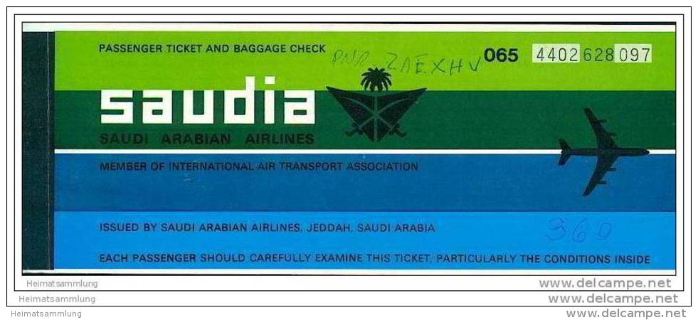 Saudia - Saudi Arabian Airlines 1982 - Geneva Riyadh Jeddah Geneva - Tickets