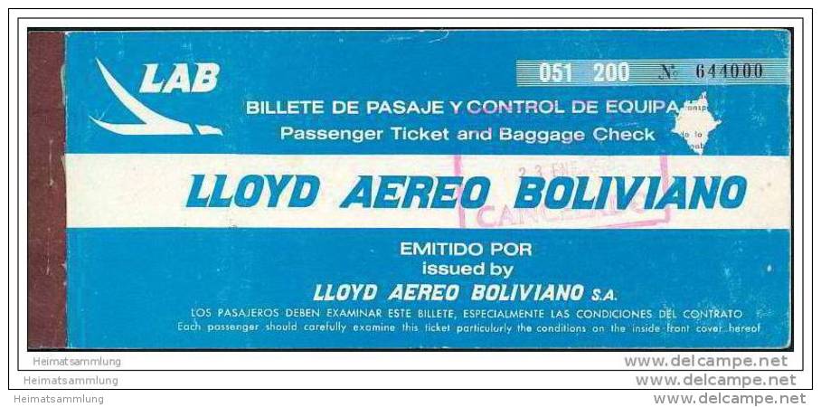 LAB - Lloyd Aereo Boliviano 1975 - La Paz Asuncion - Biglietti