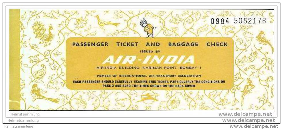 Air-India 1972 - Bangalore Cochin Bangalore Rome - Biglietti