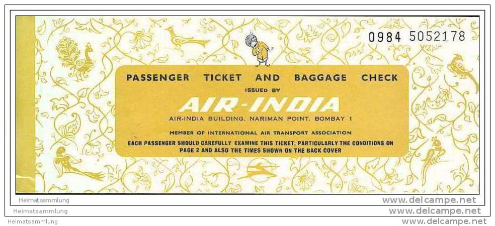 Air-India 1972 - Bangalore Cochin Bangalore Rome - Tickets