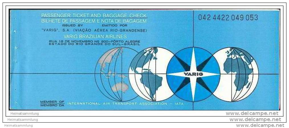 Varig - Viacao Aerea Rio-Grandense 1977 - Sao Paulo Brasilia Rio De Janeiro Zurich - Tickets