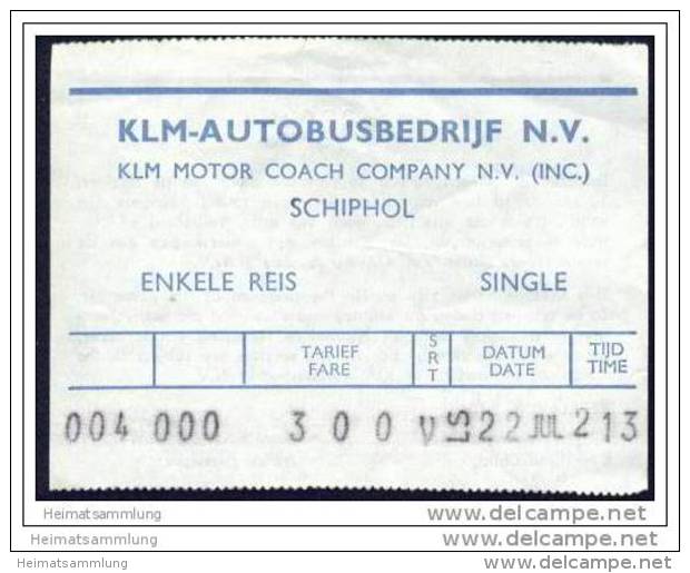 Flughafenzubringer-Ticket - KLM Autobusbedrijf N.V. - Schiphol - Europa