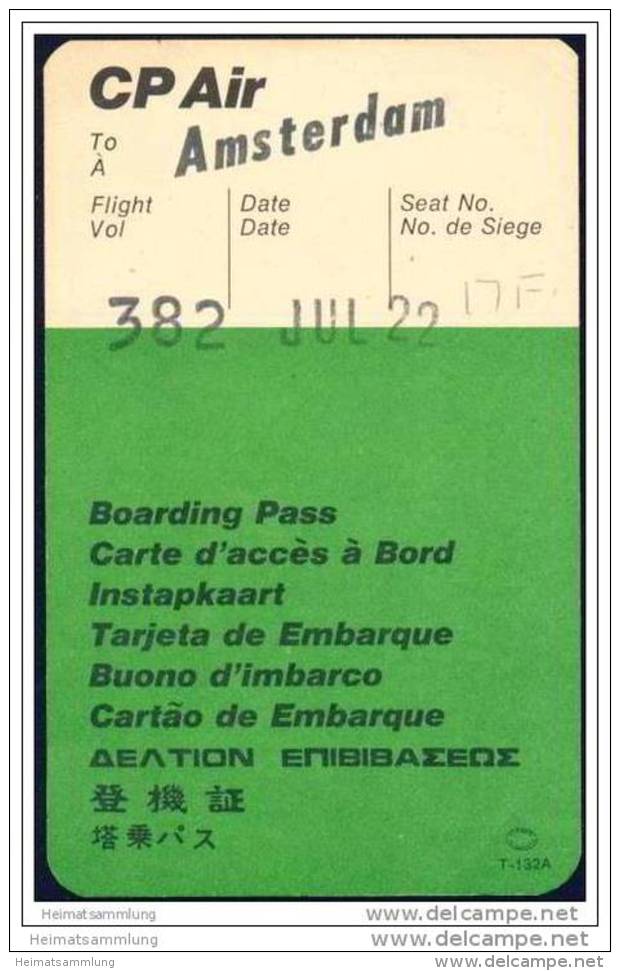 Boarding Pass - CP Air - Canadian Pacific Air Lines - Cartes D'embarquement