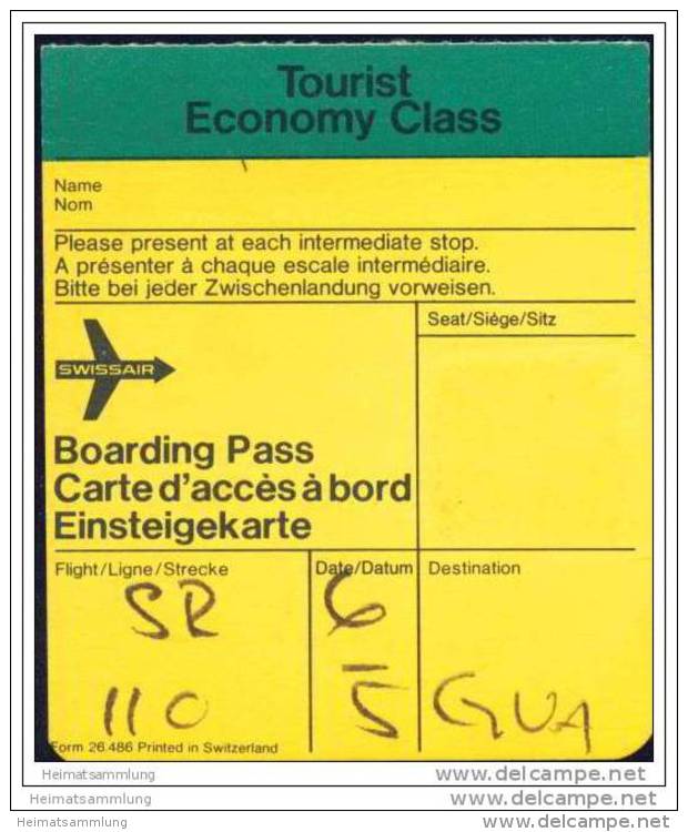 Boarding Pass - Swissair - Tarjetas De Embarque
