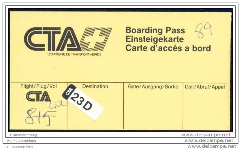 Boarding Pass - CTA Compagnie De Transport Aerien - Instapkaart