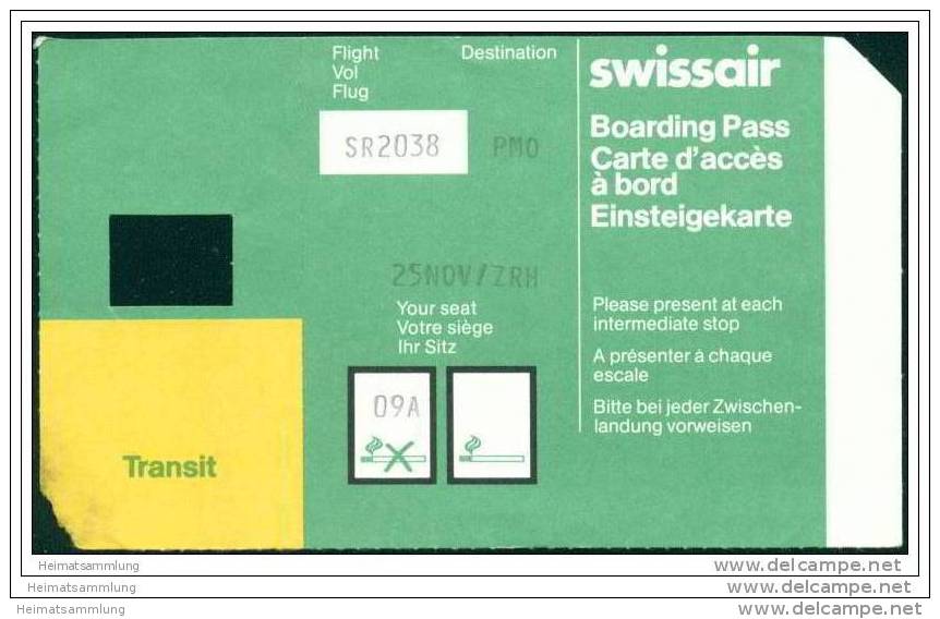 Boarding Pass - Transit - Swissair - Carte D'imbarco