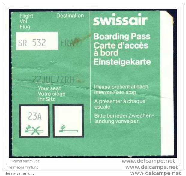 Boarding Pass - Swissair - Carte D'imbarco