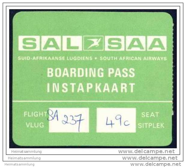 Boarding Pass - SAL-SAA Suid Afrikaanse Lugdiens - South African Airways - Boarding Passes