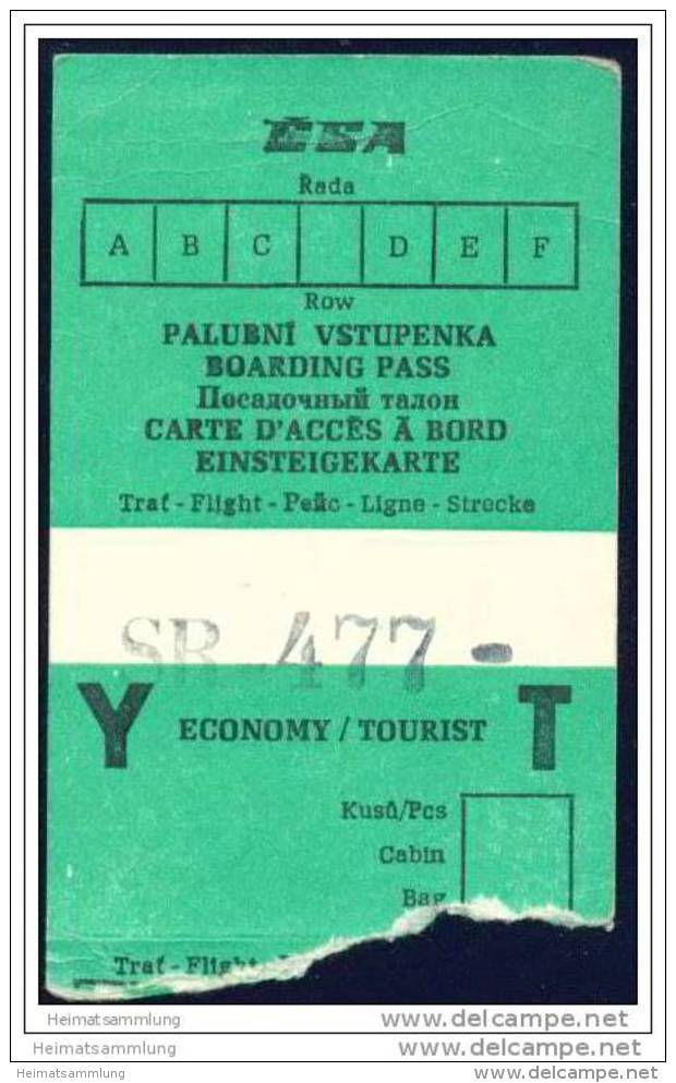 Boarding Pass - CSA Ceskoslovenske Aerolinie - Bordkarten