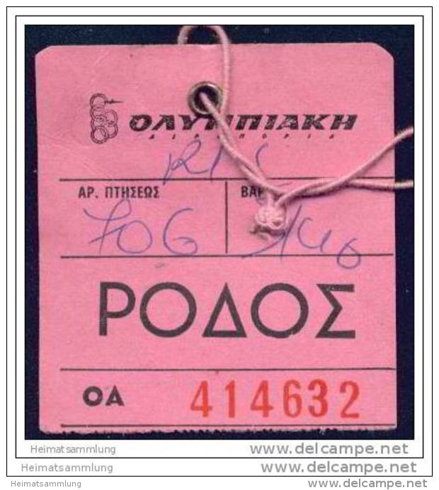 Baggage Strap Tag - Olympic Airways - Etichette Da Viaggio E Targhette