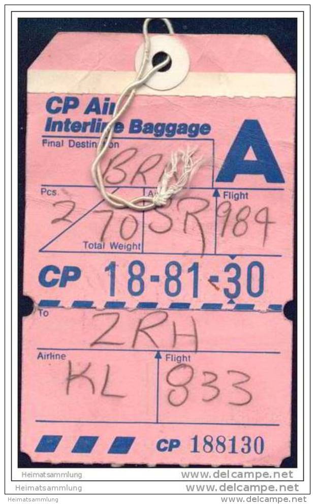 Baggage Strap Tag - CP Air Canadian Pacific Air Lines - Aufklebschilder Und Gepäckbeschriftung