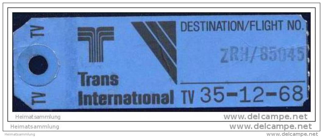 Baggage Strap Tag - Trans International Airlines - Aufklebschilder Und Gepäckbeschriftung