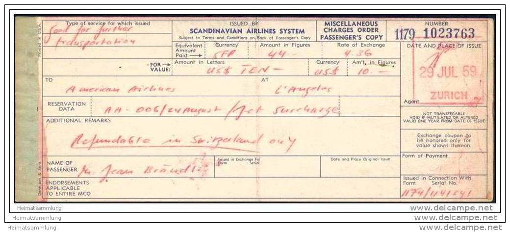 Scandinavian Airlines System 1959 - Tickets