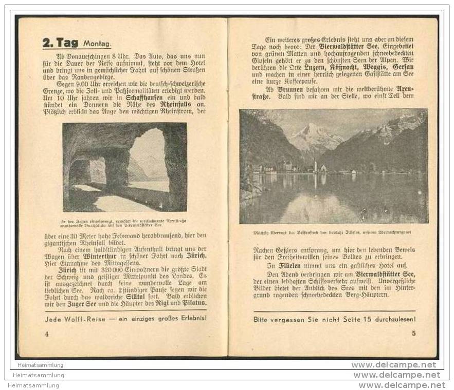 Wolffs Reisebüro Leipzig 1938 - Gesellschaftsrundreise Schweiz Italien Bodensee - 16 Seiten Mit 9 Abbildungen - Otros & Sin Clasificación