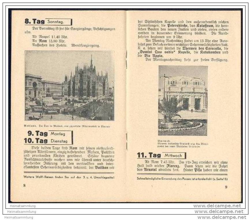 Wolffs Reisebüro Leipzig 1938 - Gesellschaftsrundreise Rom Neapel Capri - 16 Seiten Mit 7 Abbildungen - Autres & Non Classés