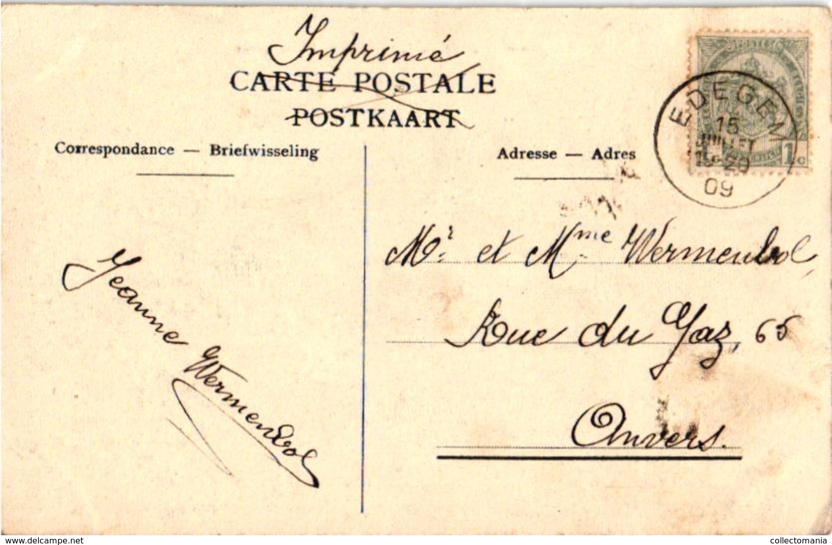 1 Oude Postkaart  EDEGEM  Edeghem   Café De La Station L.Pauss Afspanning  1909  Uitg.Bongartz - Edegem