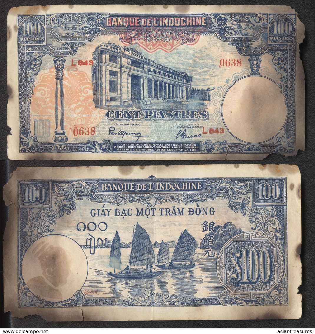 French Indochina 100 Piastre Note Fake 1946 KM 79 VF   Very Hard To Find - Indochina