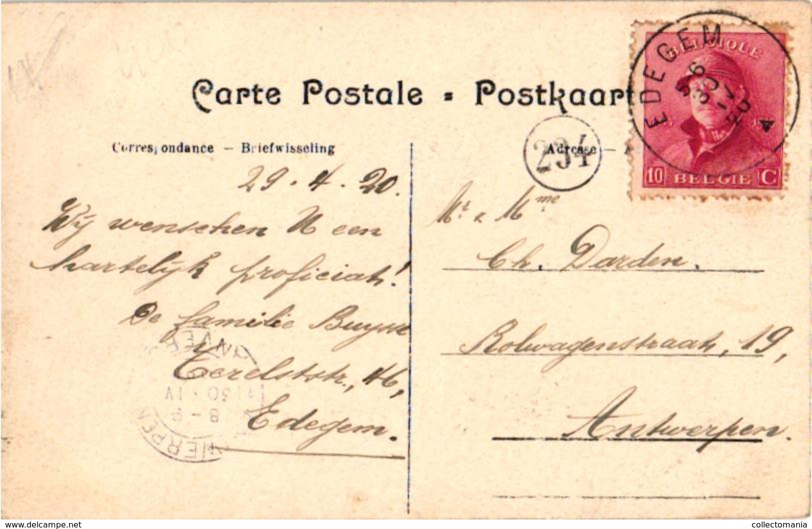2 Oude Postkaarten  1920 1921 Villas  EDEGEM  Edeghem   Edegem Plein Uitg.  Bongartz N°26 - Edegem