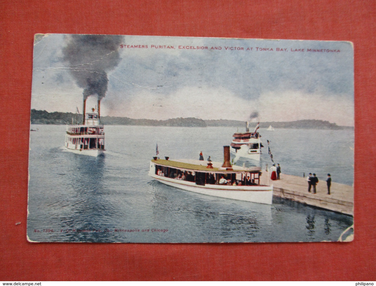 Steamer Puritan Excelsior & Victoria At Tonka Bay Minnetonka Mn. Ref 3031 - Paquebots