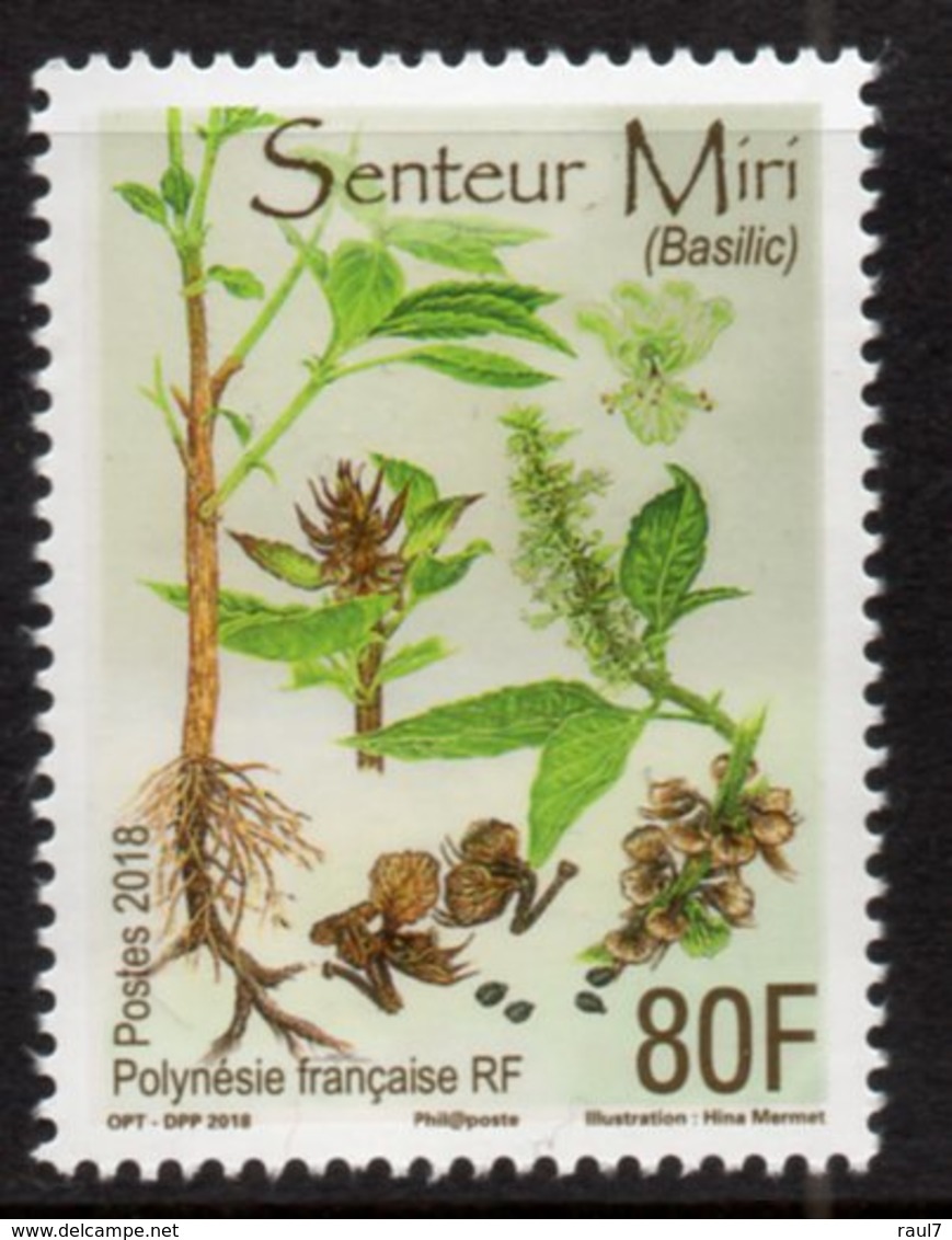Polynésie Française 2018 - Plantes, Basilic, Timbre Senteur Miri - 1 Val Neufs // Mnh - Neufs