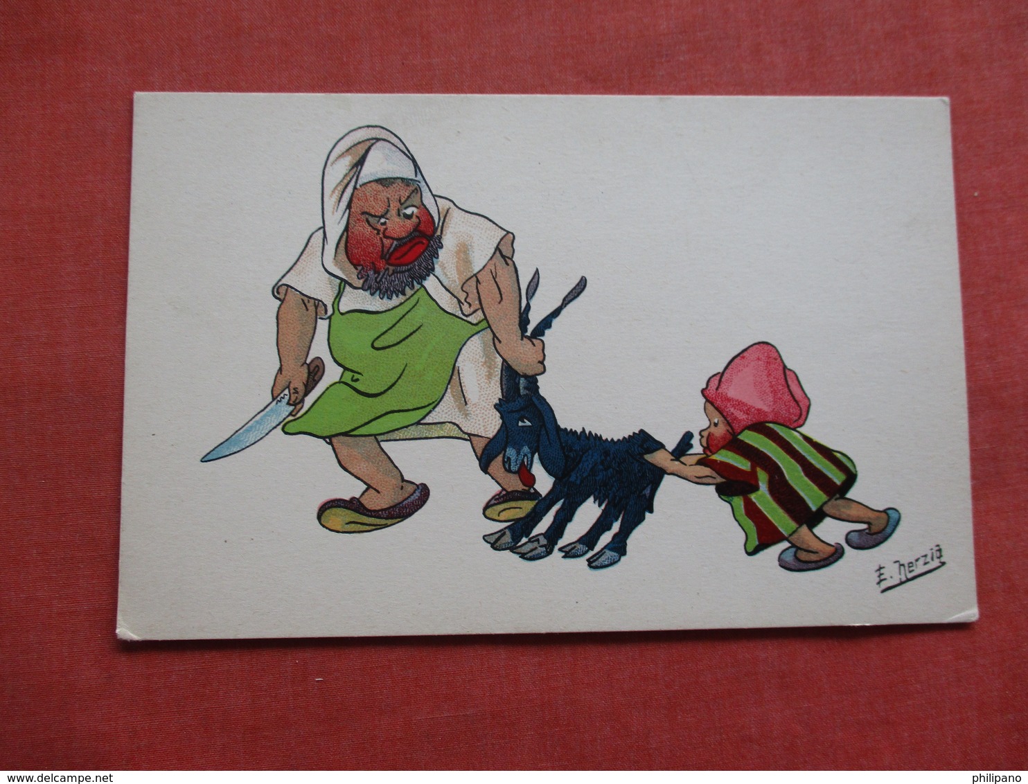 Signed Artist.---- Boy Saving Animal From Butcher   Ref 3031 - Autres & Non Classés