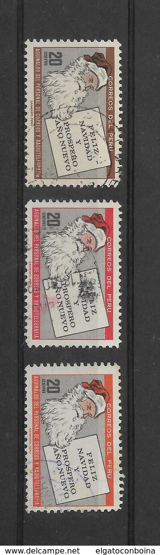 Peru 1969 CHRISTMAS 1969 SET OF 3 USED SAINT NICHOLAS, SANTA CLAUSS WELFARE TO POST EMPLOYEES 3 VALUES, COMPLETE - Peru