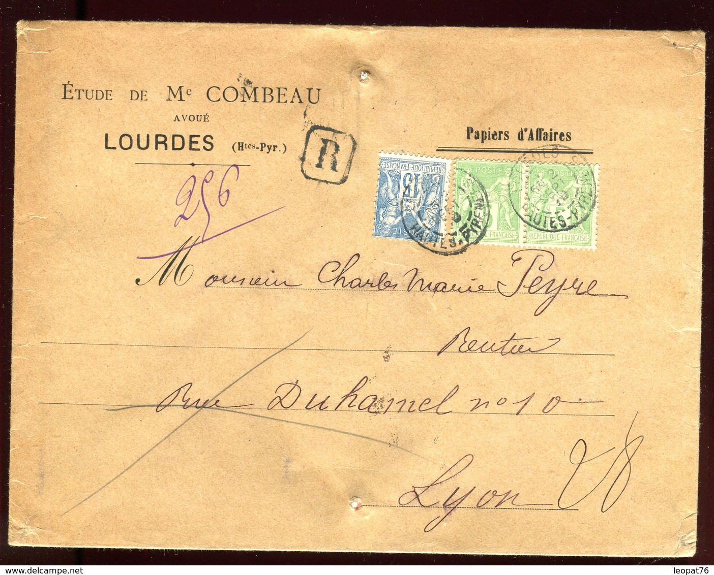Enveloppe En Recommandé De Lourdes Pour Lyon - 1877-1920: Période Semi Moderne