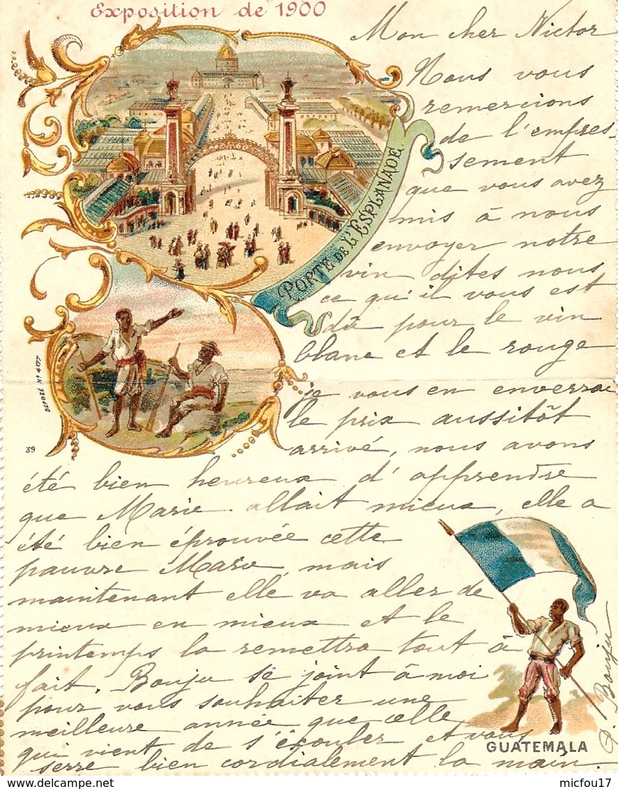 Carte-Lettre ILLUSTREE De L'Expo De 1900  Sujet Guatemala  - Très Belle Qualité - 1900 – Pariis (France)