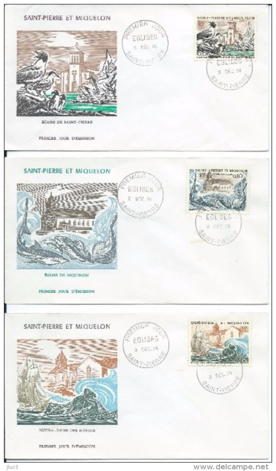 ZFrSPM19741209  - R A R E - SAINT PIERRE ET MIQUELON 1974 - Lot 3 FDC - Série "Eglises" - N°436+37+38 - Excellent !! - Storia Postale