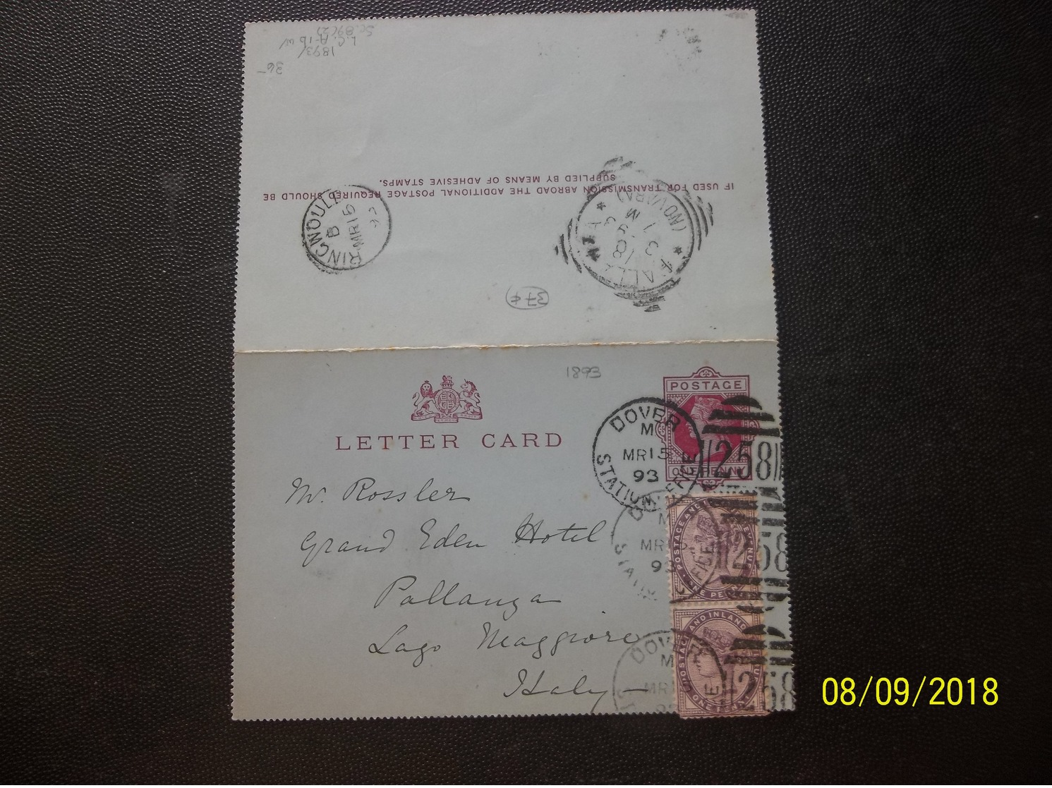 Great Britain: 1893 Letter Card To Italy (#DG5) - Stamped Stationery, Airletters & Aerogrammes